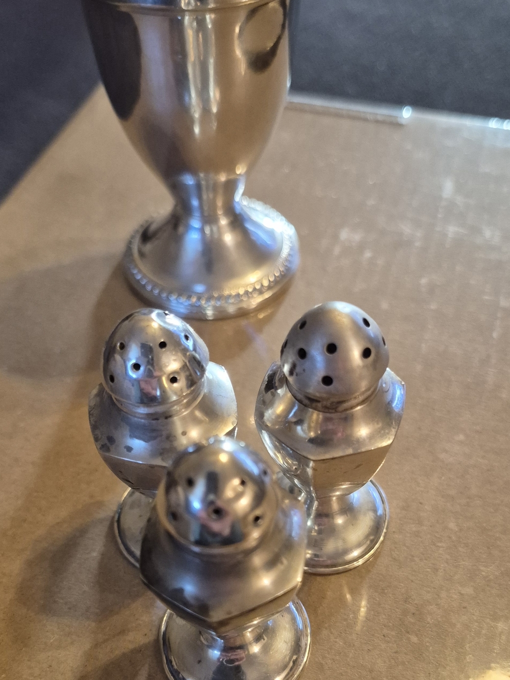 DUCHIN STERLING Silver Finish Metal Salt and 3 SMALL STERLING SILVER